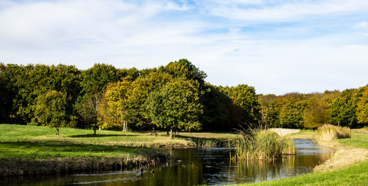 Een groene omgeving bij het monument Kasteel Westhove in Oostkapelle.