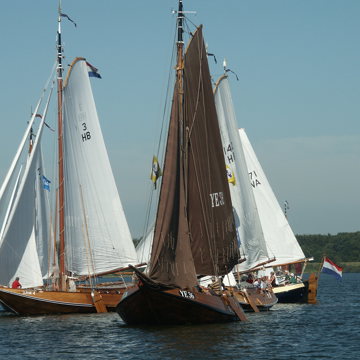 Verschillende historische platbodems tijdens De Van Loon Hardzeildag op het Veersemeer.