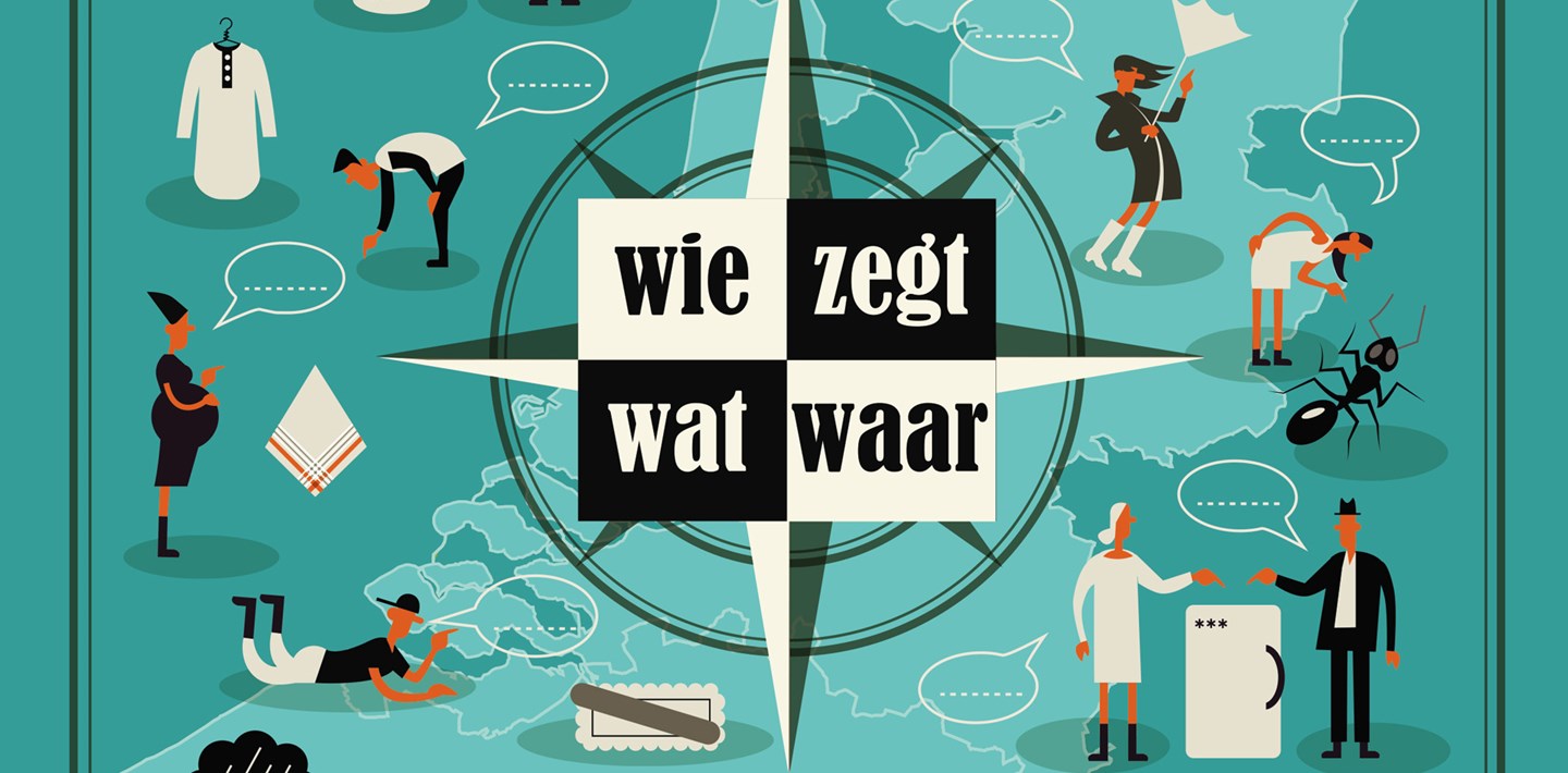 Voorzijde van de publicatie 'Wie zegt wat waar. Regionale taal in Nederland en Vlaanderen' uit 2021.