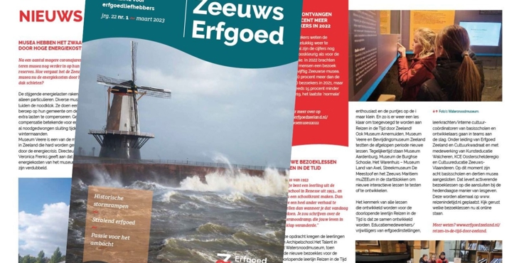 Delen van omslag en binnenwerk van de in 2023 vernieuwde Zeeuws Erfgoed.