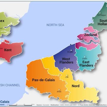 Kaart van de acht deelnemende regio