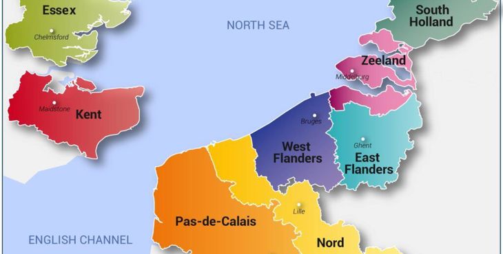 Kaart van de acht deelnemende regio