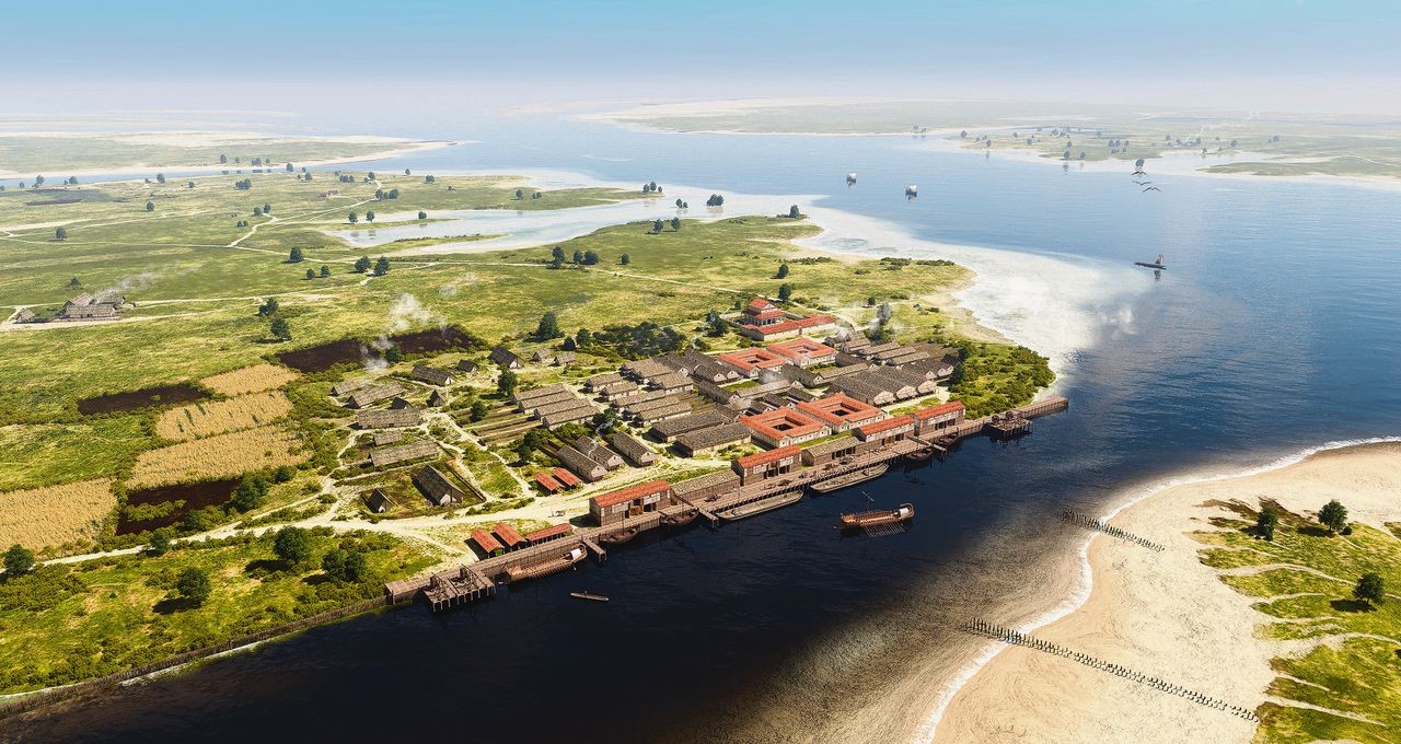 Sfeerimpressie van Ganuenta, ten noorden van Colijnsplaat (reconstructie Mikko Kriek).