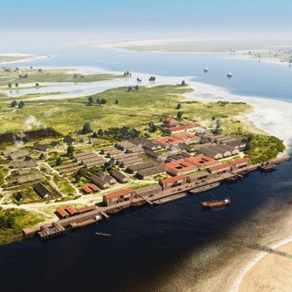 Sfeerimpressie van Ganuenta, ten noorden van Colijnsplaat (reconstructie Mikko Kriek).