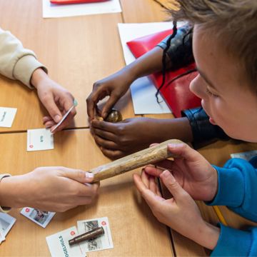 Kinderen leren over de functie van voorwerpen tijdens de bezoekles Archeoloog in de klas.
