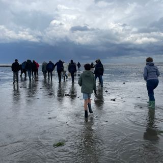 Wandelen over de slikken naar verdronken Nieuwlande.