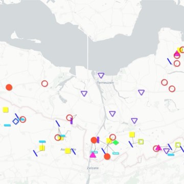 Kaart van Zeeuws Vlaanderen met icoontjes uit streektalen database