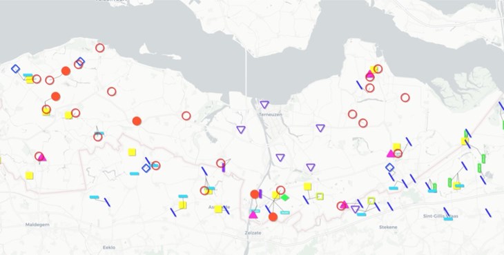 Kaart van Zeeuws Vlaanderen met icoontjes uit streektalen database