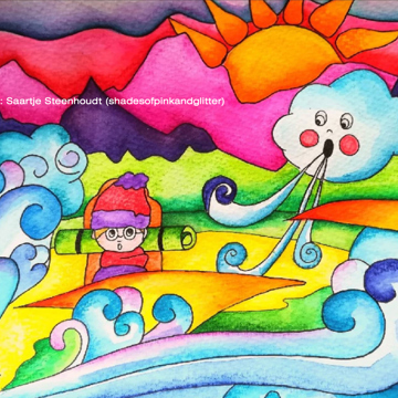 tekening van fabel De noorderwind en de zon
