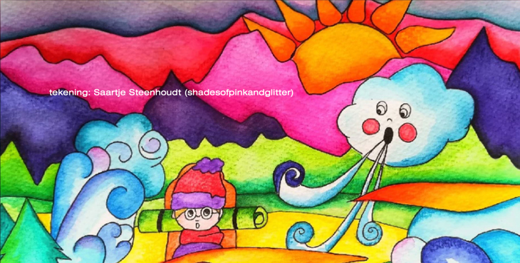 tekening van fabel De noorderwind en de zon
