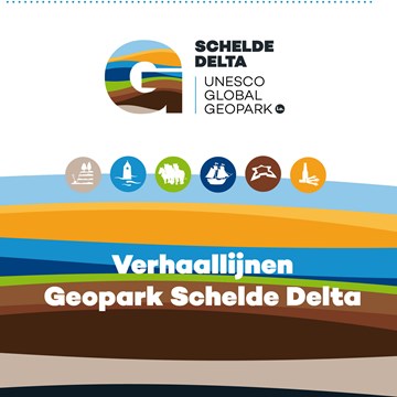 Voorzijde van het boekje Verhaallijnen Geopark Schelde Delta