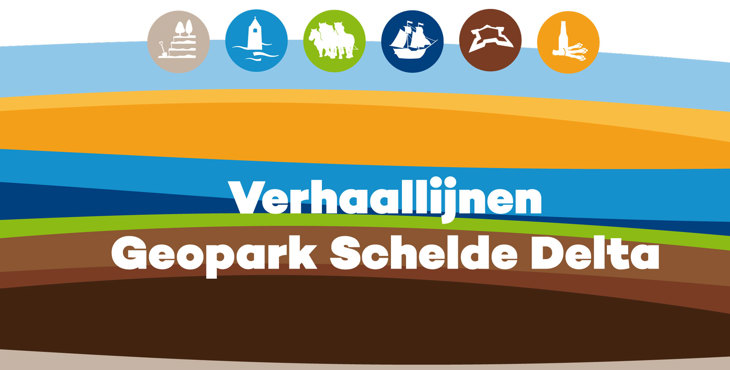 Voorzijde van het boekje Verhaallijnen Geopark Schelde Delta