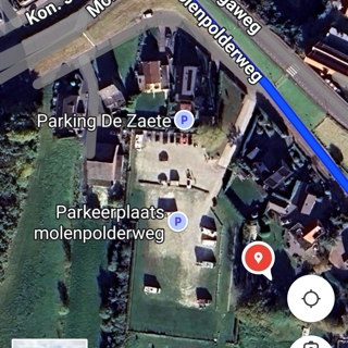 Kaart met aangeduide parkeerterreinen voor de excursie naar verdronken Nieuwlande.