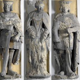 Drie beelden, Anna van Borsele (midden), haar echtgenoot Filips van Bourgondië-Beveren (links) en hun zoon Adolf van Bourgondië-Beveren (rechts).