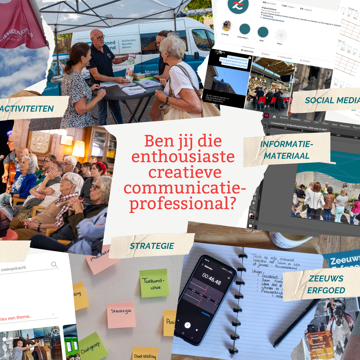 Collage van communicatie-uitingen van Erfgoed Zeeland en de oproep 