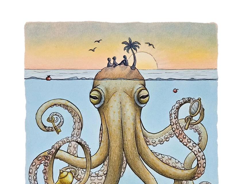 De afbeelding voor de wereldverteldag 2025 met daarop een octopus.